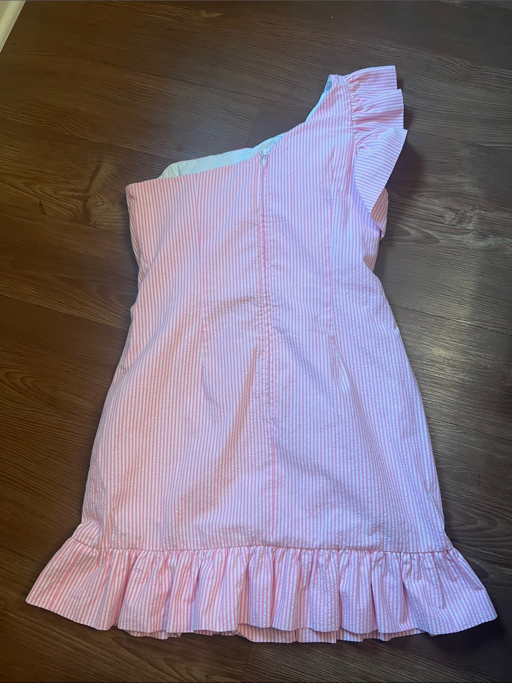 Lilly Pulitzer Pink & White Striped One-Shoulder Ruffle Summer Dress - Picture 6 of 7